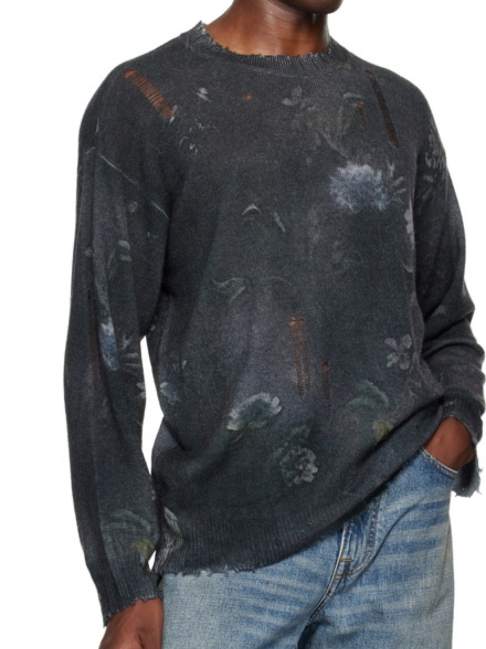 R13 Gray Floral Boyfriend Sweater